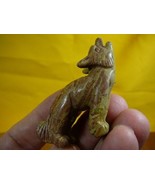(Y-COY-ST-706) Brown howling COYOTE JASPER wild dog gemstone carving FIG... - $17.53