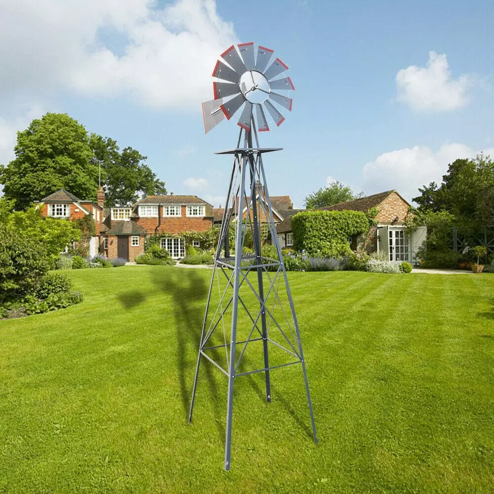 Windmill 8FT Yard Garden Metal Ornamental Wind Mill Weather Resistant De... - €91,18 EUR