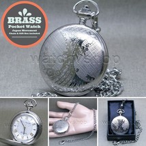 Silver Plated Pocket Watch for Men 37 mm with Roman Numbers Dial Fob Chain P256 - £18.87 GBP
