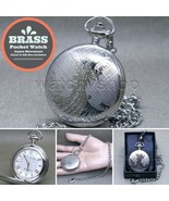 Silver Plated Pocket Watch for Men 37 mm with Roman Numbers Dial Fob Cha... - $23.99