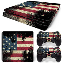 For PS4 Slim Console &amp; 2 Controllers USA Flag Design Vinyl Skin Wrap Decal - £11.77 GBP