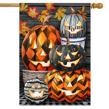 Patterned Jack-O-Lanterns Halloween House Flag Checkered 28&quot; X 40&quot; - £22.21 GBP