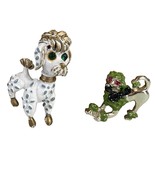 Vintage French Poodle Brooches – Green Gold Rhinestone &amp; White Costume J... - $32.26 CAD