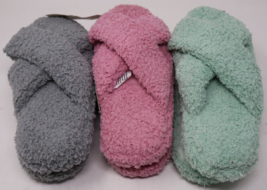 Women&#39;s Slipper Socks Gripper Bottom Cross Band Fuzzy Slippers S/M Lot of 3 - £14.51 GBP