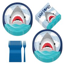 Shark Party Jawesome Great White Paper Dinner Plates and Lunch Napkins (Serves 1 - £13.50 GBP