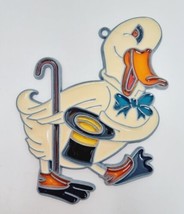Fancy Dancing Swan Suncatcher 5.5&quot; X 4&quot; White Duck Cane Top Hat Bow Spat... - $18.06