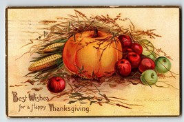 Thanksgiving Postcard Corn Apples Pumpkin Signed Ellen Clapsaddle Embossed 1908 - £6.68 GBP