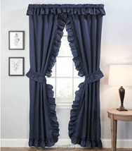 Stacey 54&quot;Wx63&quot;L Ruffled Panel Pair Navy Attached Valance Tiebacks Polyester - £34.16 GBP