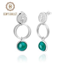 Natural Green Agate Gemstone Earrings For Women 925 Sterling Silver Three Circle - £53.10 GBP