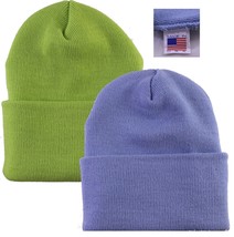 MADE IN USA Knit  Cap Cuffed long Beanie Hat Hats sky Baby Blue - £3.73 GBP