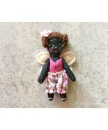 Tiny Doll With Fairy Wings, Miniature Black Fairy Cloth Doll, Ooak Art Doll - £21.24 GBP