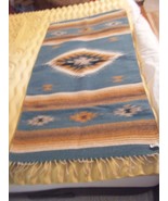 Handmade Artesanias Mexicanas Turquoise Blue Southwest Design Wool Rug -... - £50.53 GBP