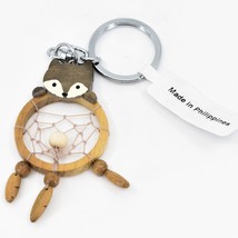 Handcrafted Peeking Wolf Cub Dreamcatcher Wood Keychain Made in Philippines - £6.32 GBP