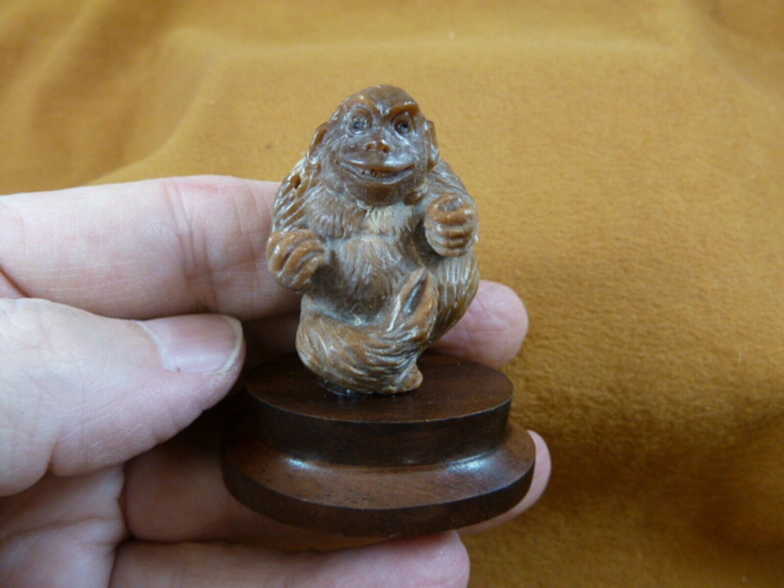 (tb-mon-3) tan Gorilla Tagua NUT palm figurine Bali detailed carving ape... - $43.47