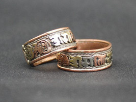 Tibetan 3-color Copper Filigree Carved OM Mani Padme Hum Amulet Ring - $7.15