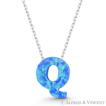 Initial Letter Q Blue Lab-Created Opal 10mm Pendant 925 Sterling Silver Necklace - £19.13 GBP