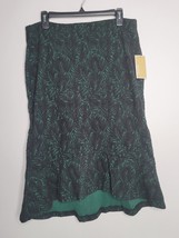 Michael Kors Pencil Skirt Womens Large Green Black Floral Leaf Ruffle Me... - £26.30 GBP