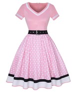 Polka Dot Print Short Sleeve Vintage 50s 60s Party Dress With Belt - $71.93 CAD