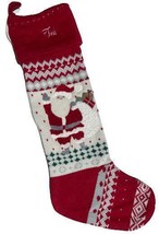 Pottery Barn Heirloom Knit Santa w/Pom Poms Christmas Stocking Monogrammed TED - $24.75