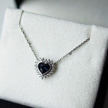 14k White Gold Over 1.50Ct  Heart Cut Simulated Sapphire Pendant Women - £101.67 GBP