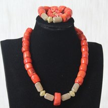 Dudo African Bridal Jewelry Set Choker Three Layer 13-25Orange Coral Beads Niger - £214.43 GBP