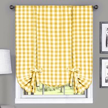 Yellow And White Plaid Buffalo Check Tieup Window Curtain - 42&quot;W X 63&quot;L - - £31.05 GBP