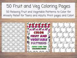 Color Fruit and Vegetable Patterns Adult and Teen Coloring Book with 50 ... - £2.38 GBP