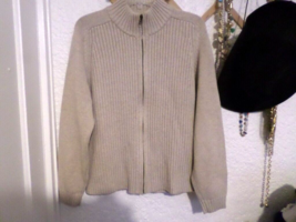 Lands End Women&#39;s Cotton Full Zip Rib Knit Cardigan Sweater Sz L - £27.69 GBP
