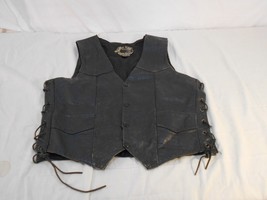 Silver Hawk Biker Gear Black Leather Vest 6341 - $18.46