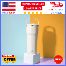 30oz Leakproof Travel Tumbler White Stainless Steel Mug + Straw Vacuum I... - $22.99