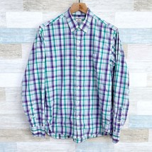 Bonobos Long Sleeve Poplin Shirt Green Purple Plaid Cotton Casual Mens M... - £23.88 GBP