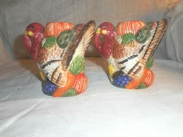 Turkey Tapered Jay Imports 1997 Thanksgiving Candle Holders Ceramic SET OF 2 - £17.92 GBP
