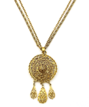 Vintage Gold Tone Filigree Double Chain Necklace 24 in - £24.35 GBP