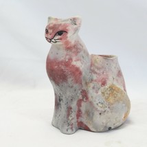 North Eagle Kitty Cat Pottery Stoneware Candle Holder Vase Signed - $42.13