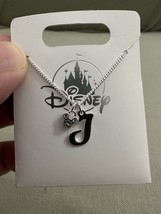 Disney Parks Mickey Mouse Faux Gem Letter J Silver Color Necklace NEW