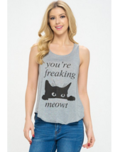 YOU&#39;RE FREAKING MEOWT Print Tank Top Cat T Shirt Print Casual Tee Womens... - £14.76 GBP