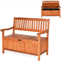42&quot; Storage Bench Deck Box Solid Wood Seating Container Tools Toys W/Backrest - £221.16 GBP