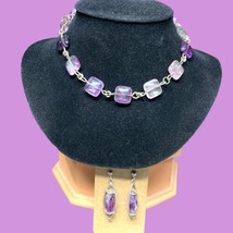 lot of Amethyst necklace 15.5” and earrings sterling silver - £76.17 GBP