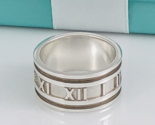 Vintage Size 9 Tiffany Atlas Ring Wide Band Roman Numerals in Silver Men... - $445.00