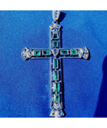Earth mined Emerald Rose cut Diamond Antique Cross Vintage Deco Pendant ... - $10,142.29 CAD