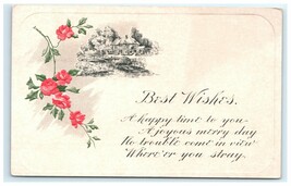 Vintage 1910s Best Wishes Birthday Roses Cottage Poem Postcard - $7.00