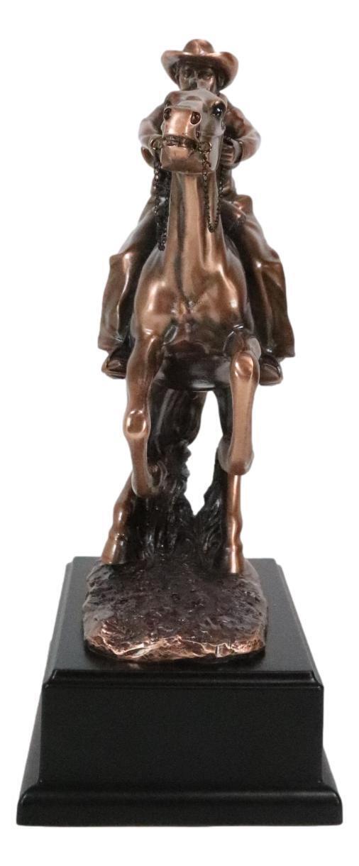 Rustic Western Wild Cowboy Bracing On A Galloping Horse Bronzed Resin Statue Item image 6