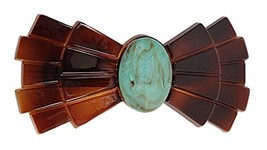 Caravan French Bow Automatic Barrette Decorated with Turquoise Bead - £19.13 GBP