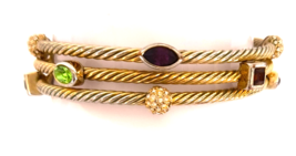 Women&#39;s Jewelry  Fashion Cuff Bracelet Gold Tone Multicolor Stones - £9.59 GBP