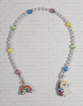 Unicorn Rainbow Kids Beaded Thong Bookmark Cat Eye Seed Bead Handmade White New - £11.73 GBP