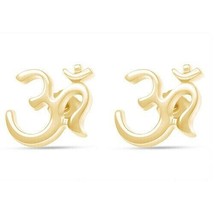 Om Fashion Stud Earrings Hindu religion 14K Yellow Gold Plated 925 Silver - £41.72 GBP