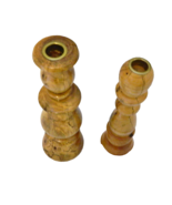 Carved Wooden Candlesticks Hand Thrown Metal Insert for Candle Lot of Tw... - £15.56 GBP