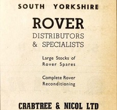 1954 Crabtree &amp; Nicol Rover Yorkshire Dealership Advertisement Automobilia E89G4 - $19.99