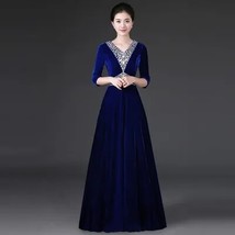 DLH-80#Evening Dress Long Costumes V-Neck  velvet fabric Red Blue Sequins Gradua - £99.98 GBP