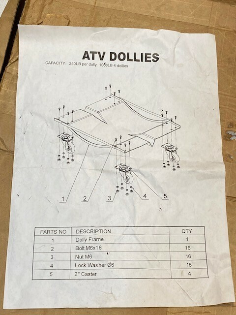4 Qty of ATV Dollies Capacity 250lbs w/Four 2" Casters & Screwdriver (4 Qty) Item image 3